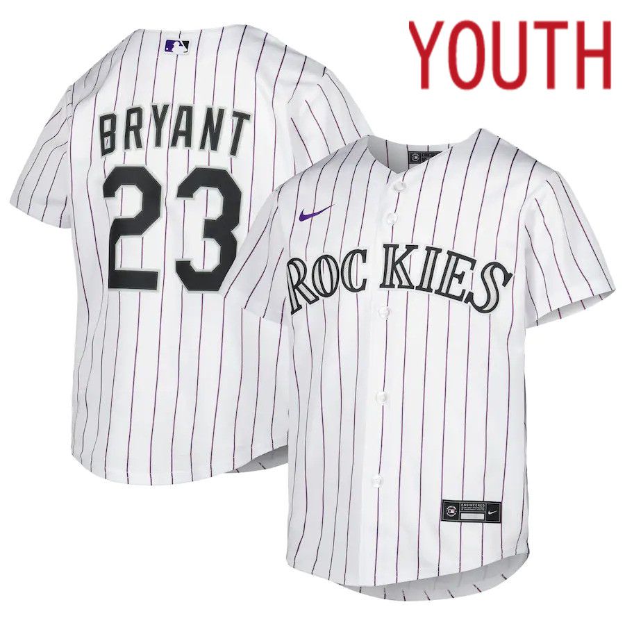 Youth Colorado Rockies 23 Kris Bryant Nike White Home Replica Player MLB Jersey